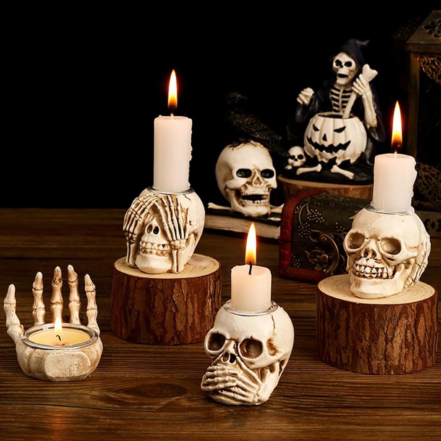 🏆2025 Halloween Hot Sale⚡Halloween Skull Candle Holder - Creepy Bone Candlestick for Gothic Table Decor & Horror Party